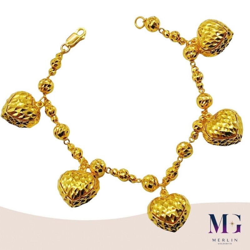 916 Gold Gorgeous Dangling Heart Bracelet