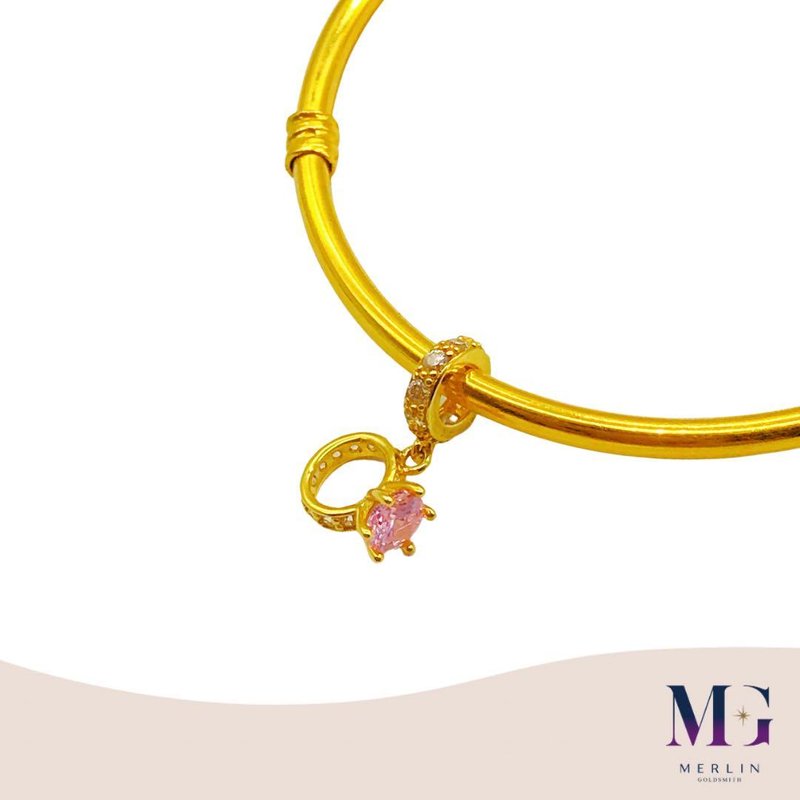 916 Gold Solitaire Ring Charm / Pendant (Setting with Flamingo Pink Stones)