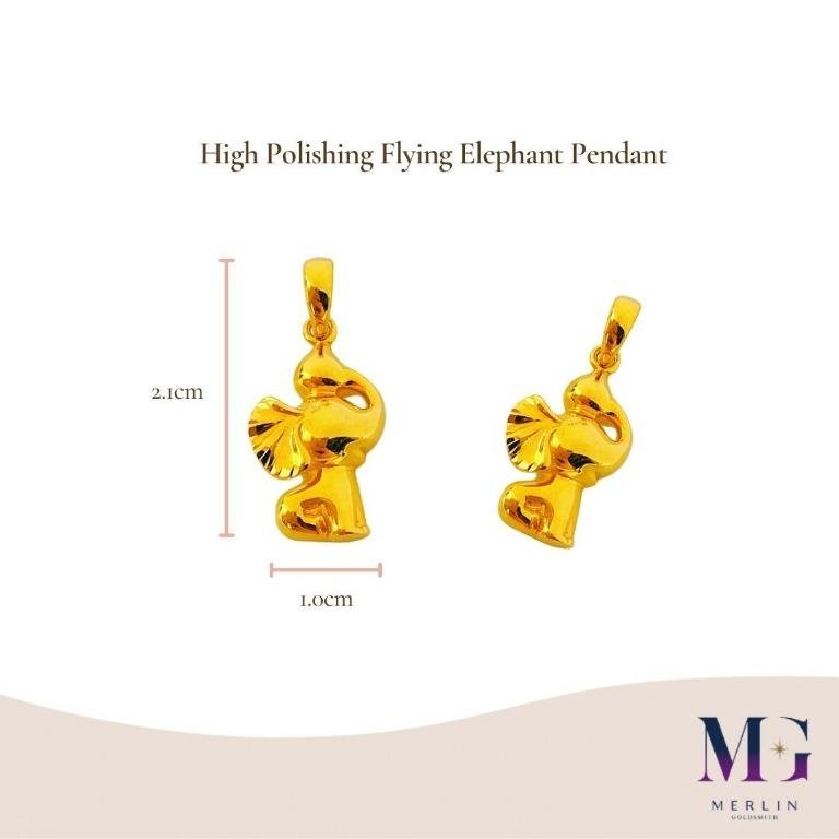 916 Gold Flying Elephant Pendant