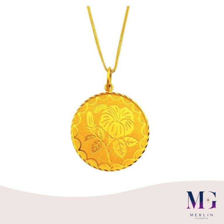 916 Gold Hibiscus Coin Pendant