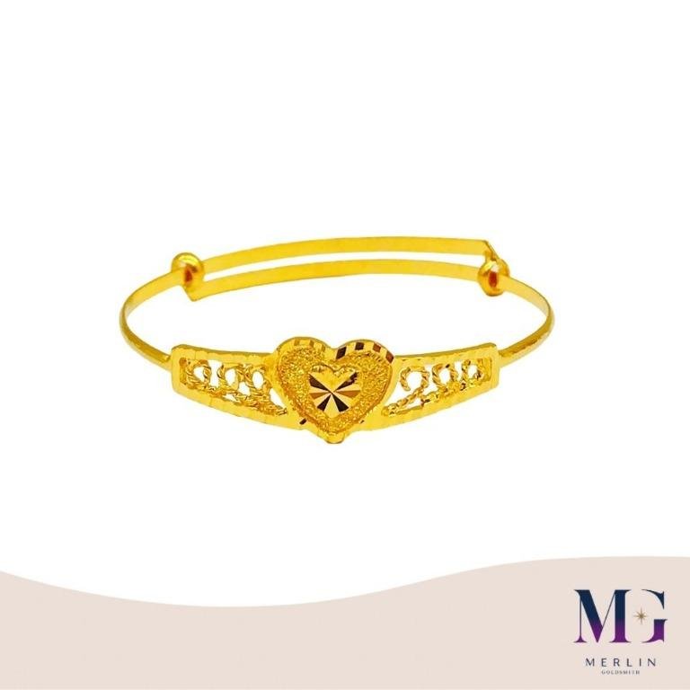 916 Gold Baby Adjustable Bangle (Lovely Heart)