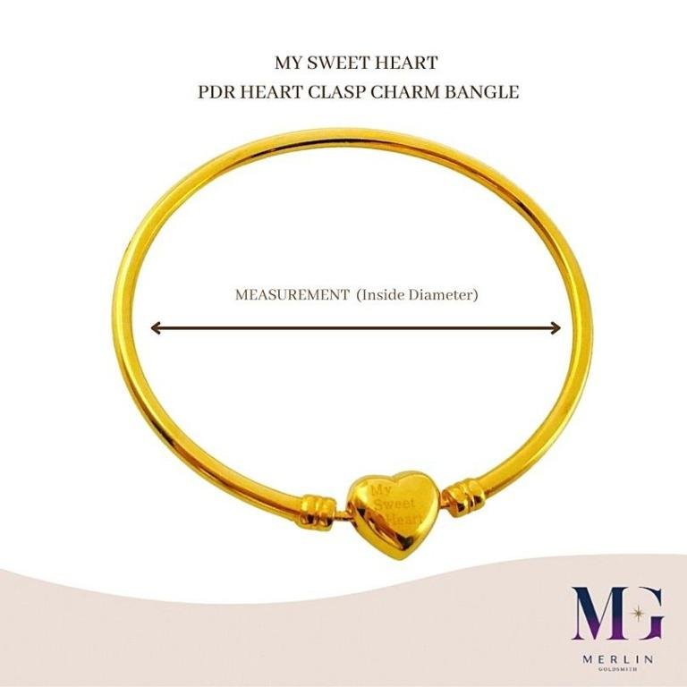 916 Gold MY SWEET HEART PDR HEART CLASP CHARM BANGLE