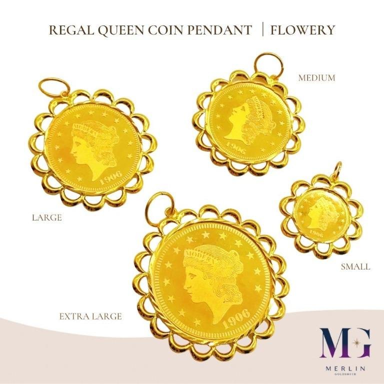 916 Gold Regal Queen Coin Pendant (Flowery)