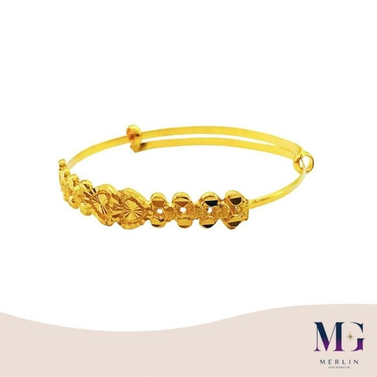 916 Gold Baby Adjustable Bangle (Fancy Duo Heart)