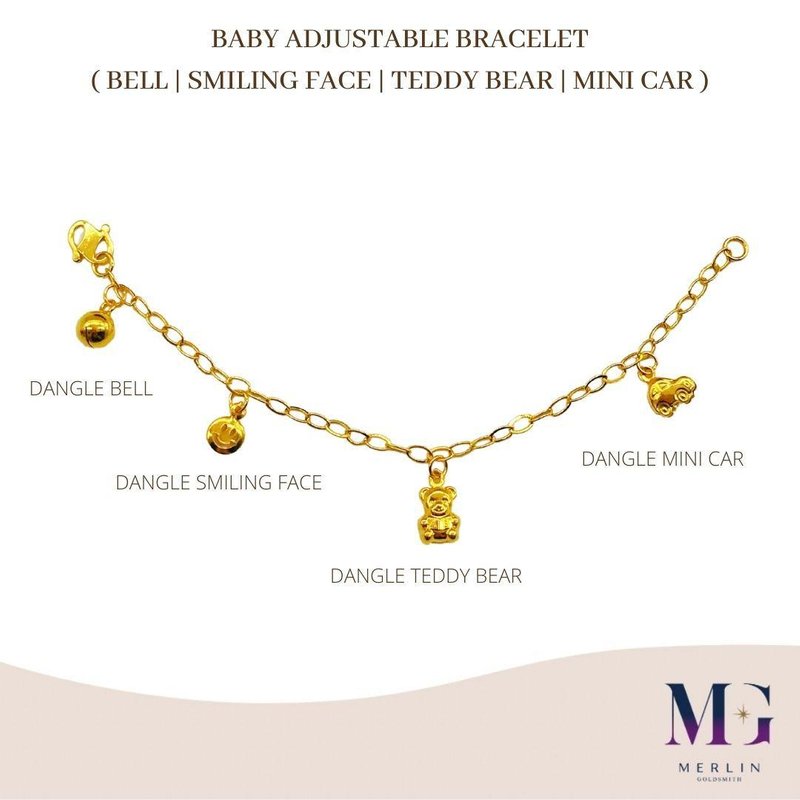 916 Gold Baby Adjustable Bracelet (Bell / Smiling Face / Teddy Bear / Mini Car)
