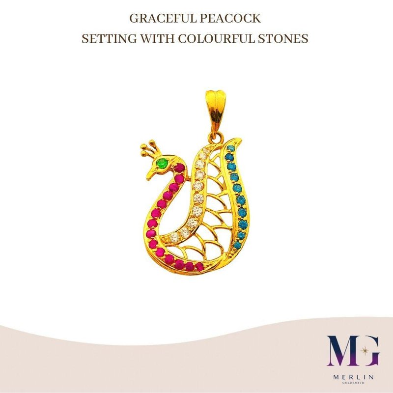 916 Gold Graceful Peacock Pendant (Setting with Colourful Stones)