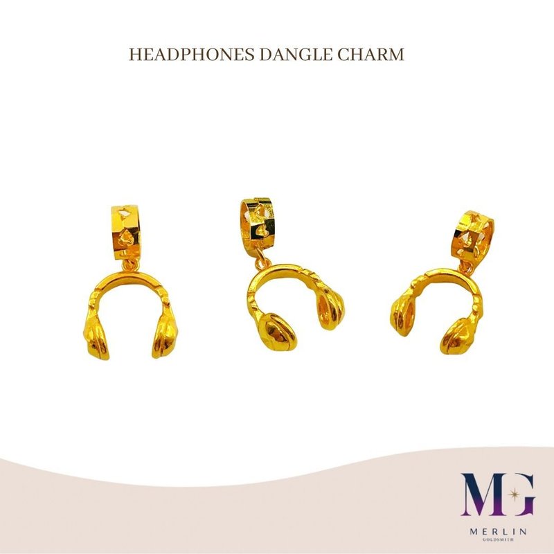 916 Gold Headphones Dangle Charm / Pendant