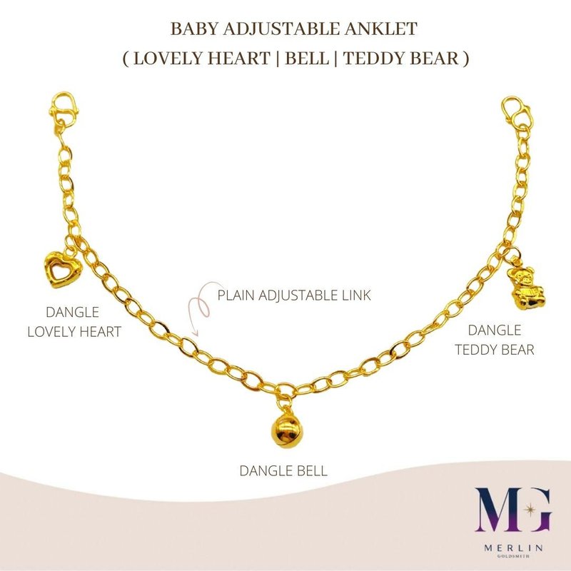 916 Gold Baby Adjustable Anklet ( LOVELY HEART | BELL | TEDDY BEAR )