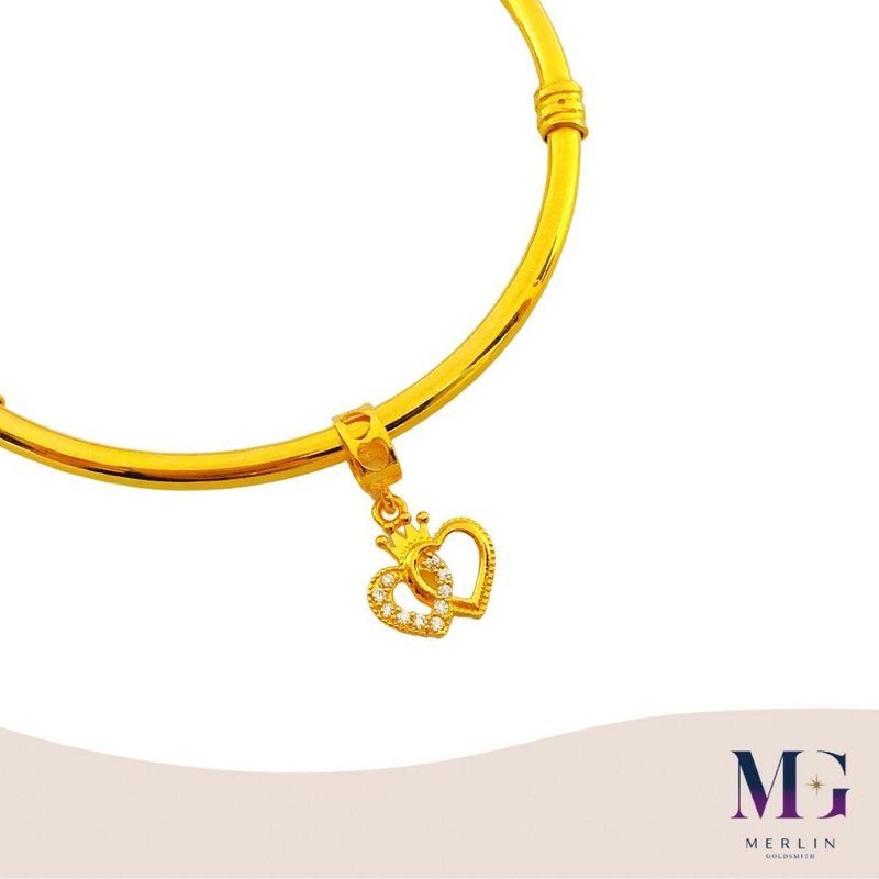 916 Gold Dazzling Duo Heart with Princess Crown Charm | Pendant
