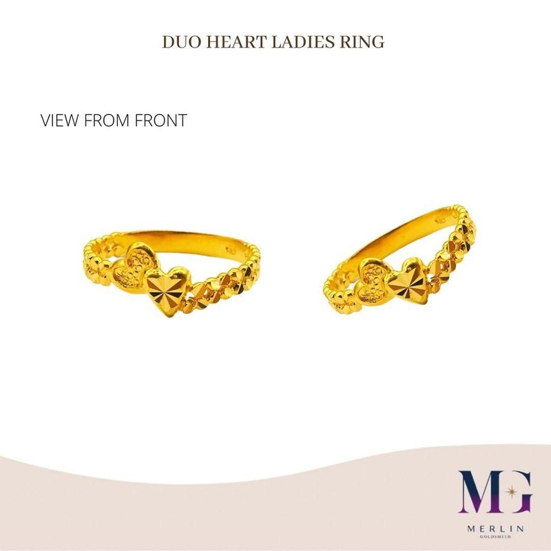 916 Gold Duo Hearts Ladies Ring 