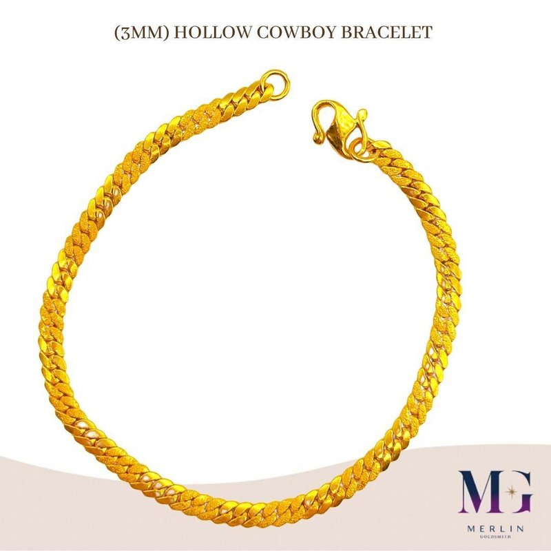 916 Gold Hollow Cowboy Bracelet (Width: 3mm)
