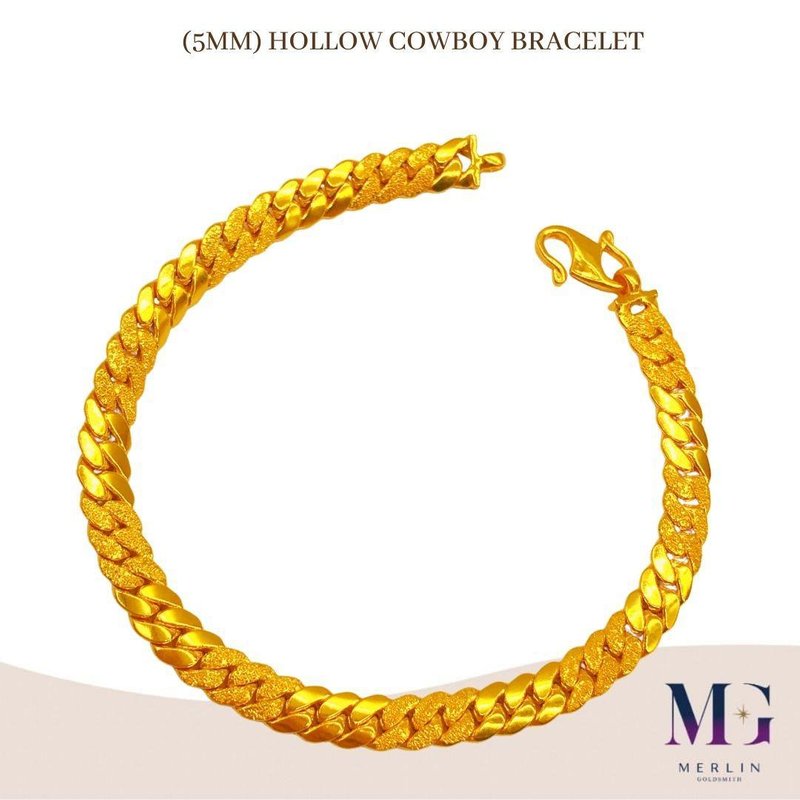 916 Gold Hollow Cowboy Bracelet (Width: 5mm)