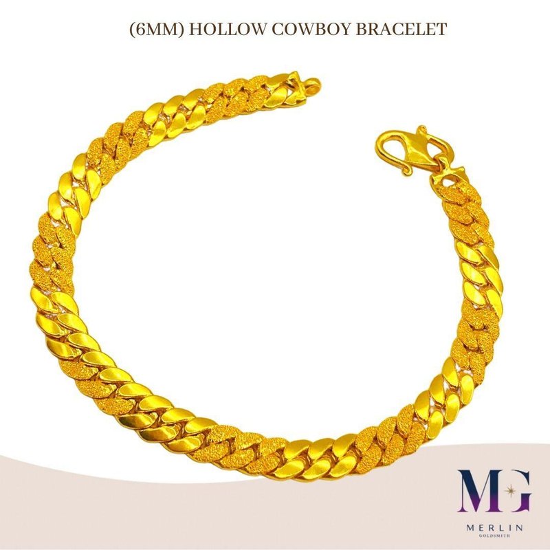 916 Gold Hollow Cowboy Bracelet (Width: 6mm)