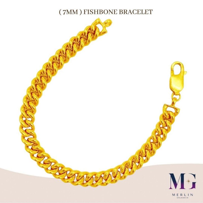 916 Gold 7mm Fishbone Bracelet