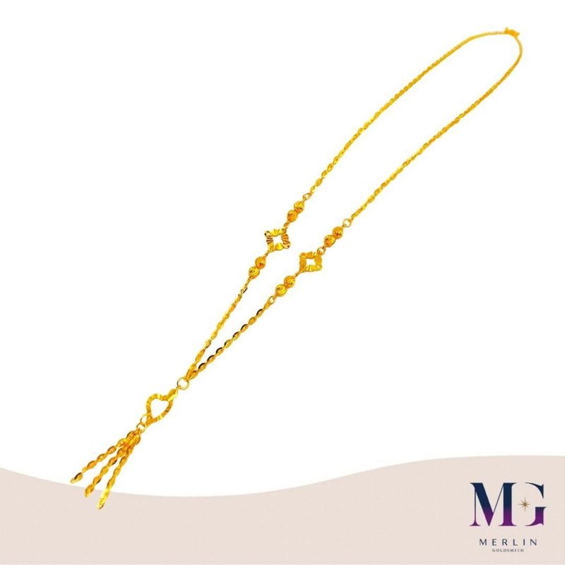 916 Gold Lovely Lace Heart Tassel Necklace