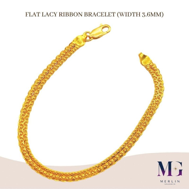 916 Gold Flat Lacy Ribbon Bracelet (Width: 3.6mm)