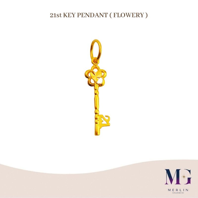 916 Gold 21st Key Pendant (FLOWERY)