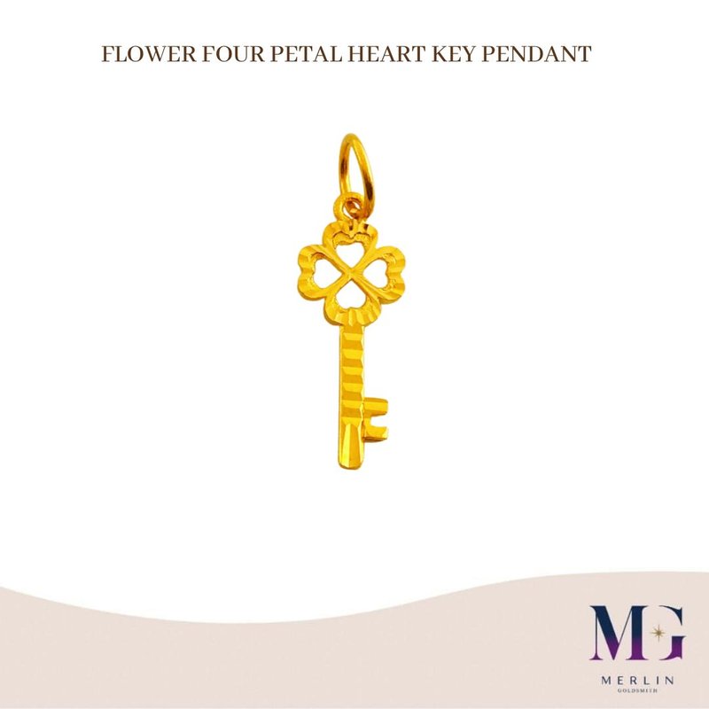 916 Gold Flower Four Petal Heart Key Pendant