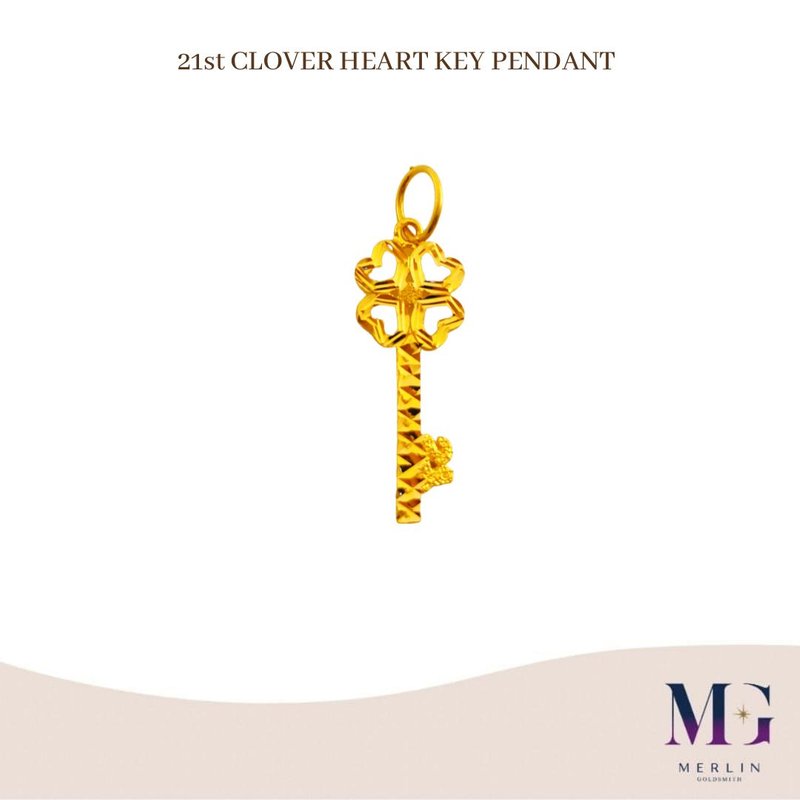 916 Gold 21st Clover Heart Key Pendant