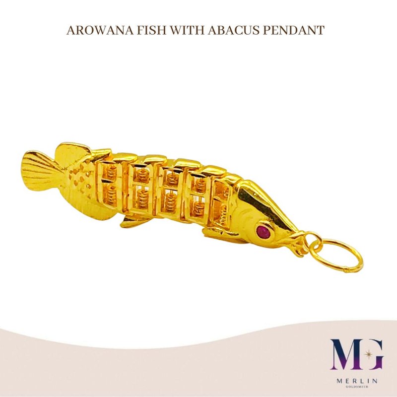 916 Gold Arowana Fish With Abacus Pendant