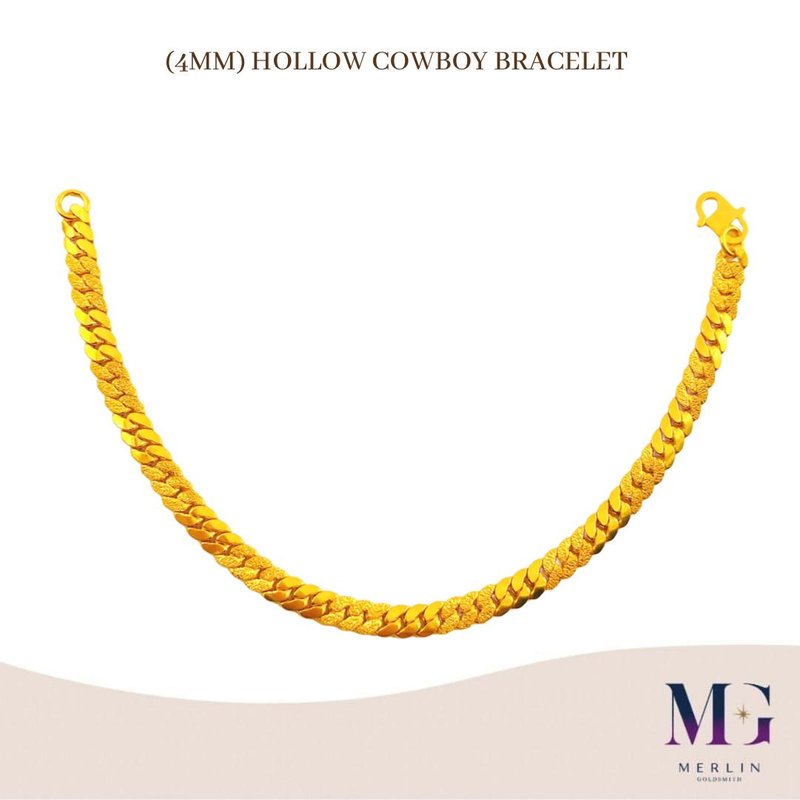 916 Gold Hollow Cowboy Bracelet (Width: 4mm)