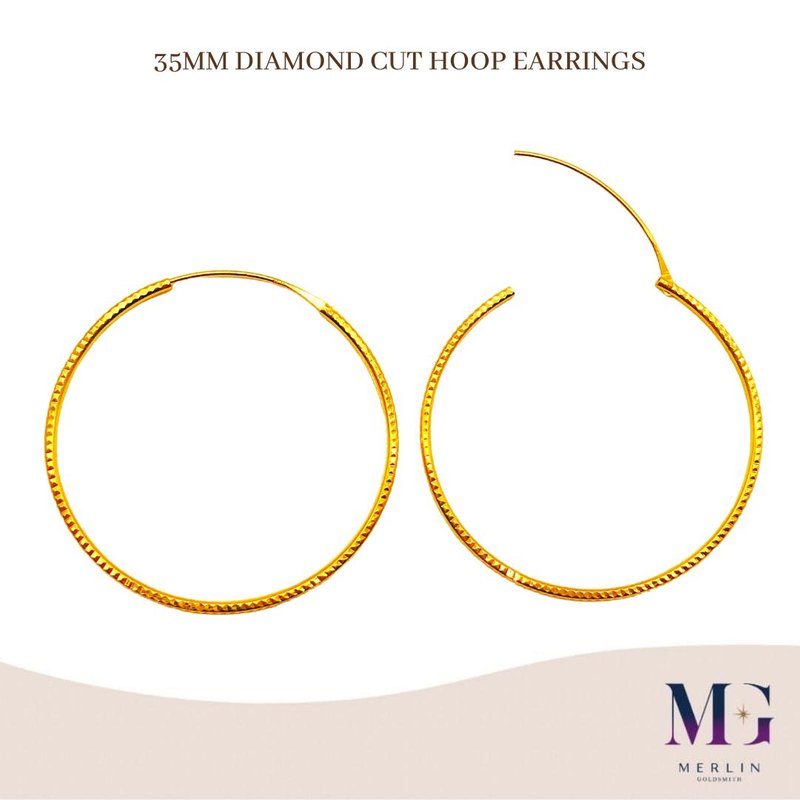 916 Gold 35mm Diamond Cut Hoop Earrings