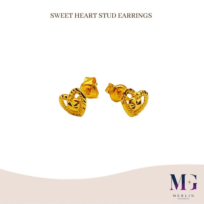916 Gold Petite Sweet Heart Stud Earrings