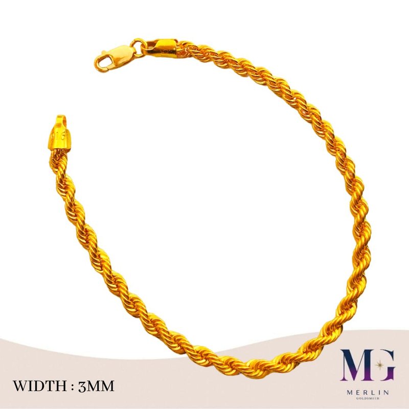 916 Gold (3MM) Hollow Rope Bracelet (HRB-3GM+)