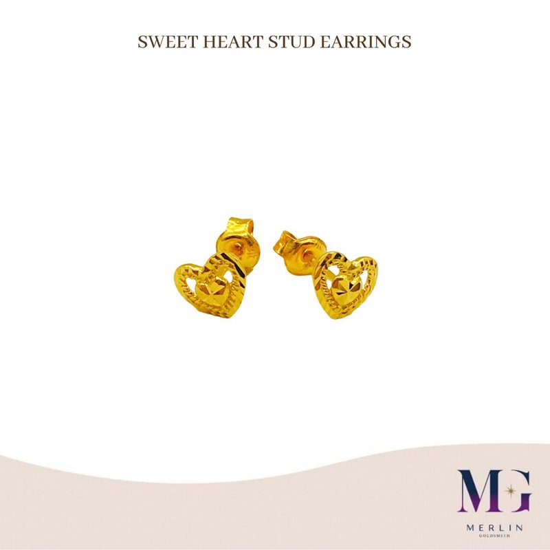 916 Gold Petite Sweet Heart Stud Earrings