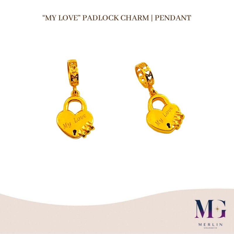 916 Gold “My Love” Padlock Charm / Pendant