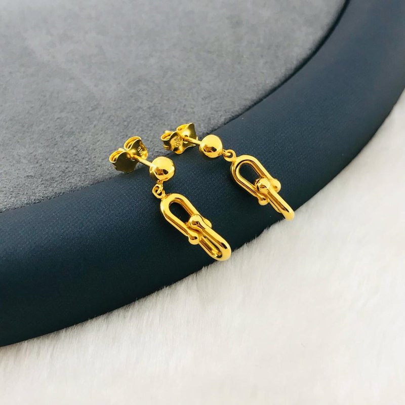 916 Gold Dangle Paperclip Stud Earrings