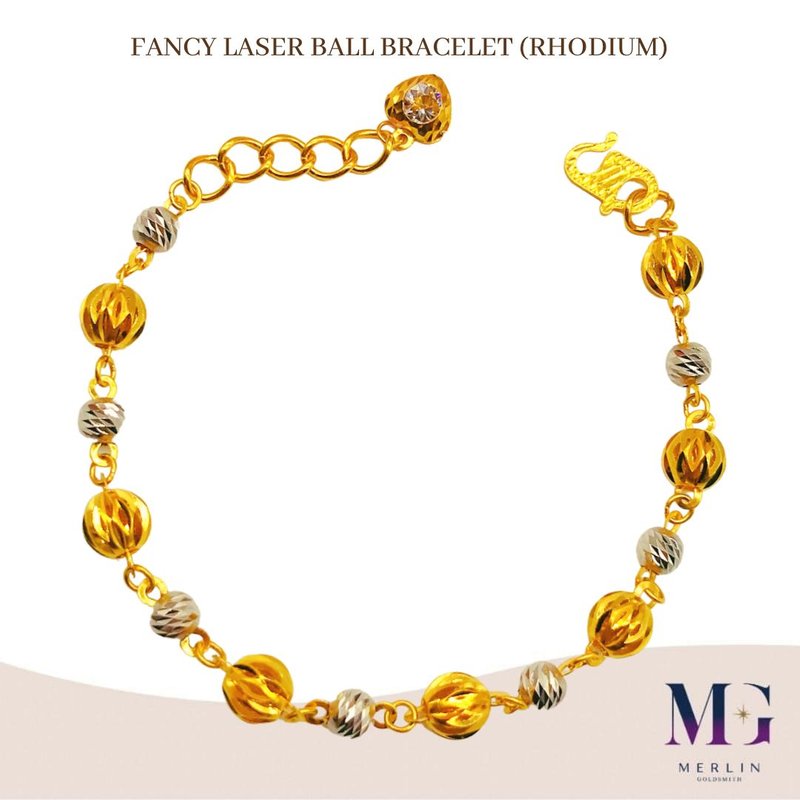 916 Gold Fancy Laser Ball Bracelet (Rhodium)