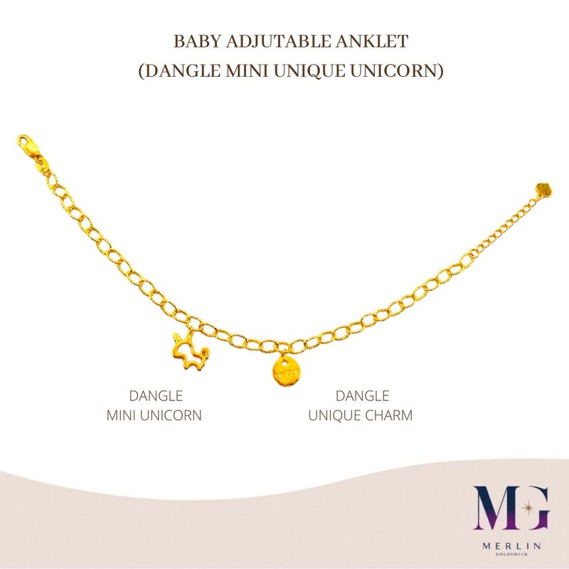 916 Gold Baby Adjustable Anklet with Dangle Mini Unicorn