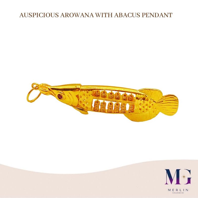 916 Gold Auspicious Arowana Abacus Pendant