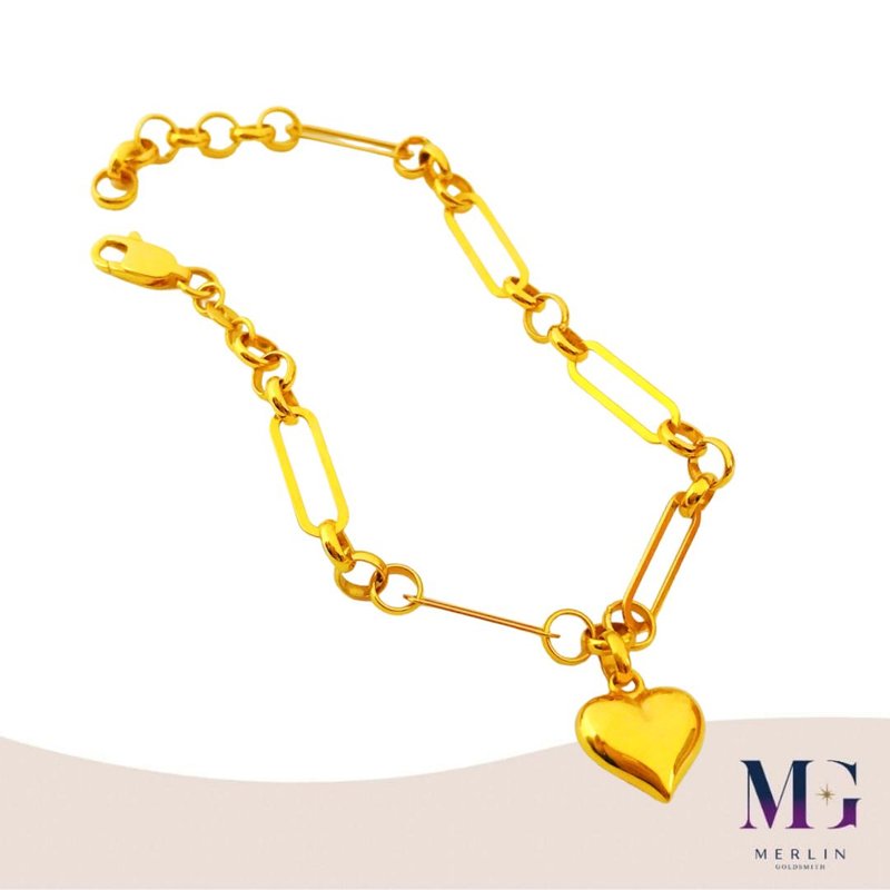 916 Gold Italy Hardwear Link Chain with Dangle Glossy Heart Bracelet 