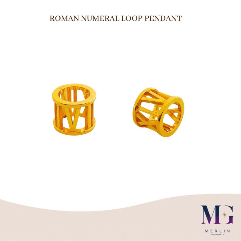 916 Gold Roman Numeral Loop Pendant 