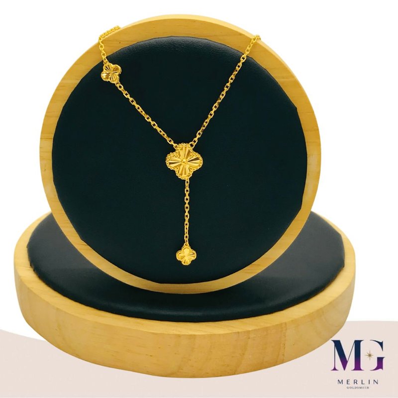 916 Gold Elegant Dangle Clover Necklace