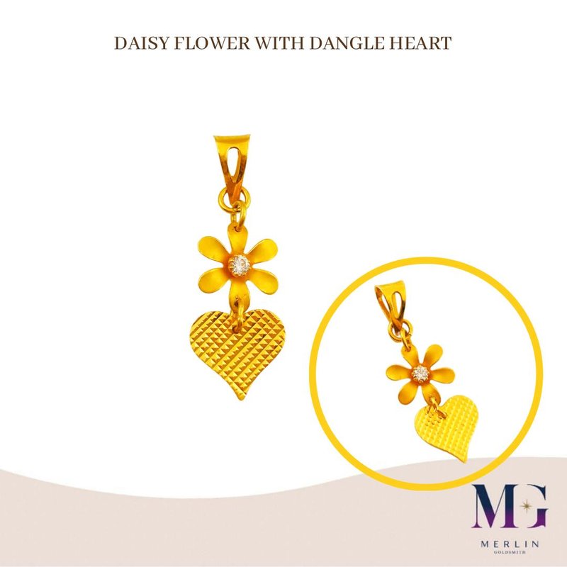 916 Gold Daisy Flower with Dangle Heart Pendant