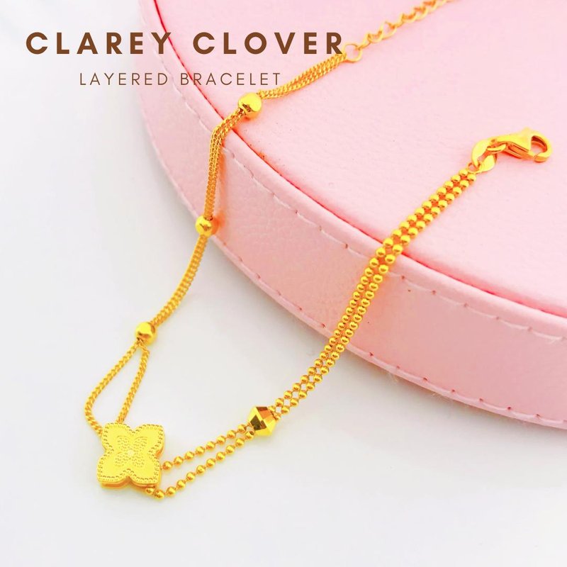 916 Gold Clarey Clover Layered Bracelet