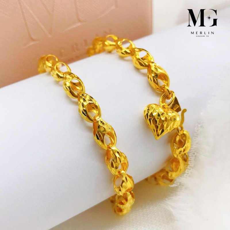 916 Gold Mini Rice Dangling Glittering Heart Bracelet