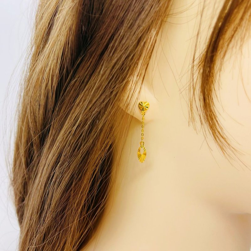 916 Gold Linear Leaf Dangling Stud Earrings