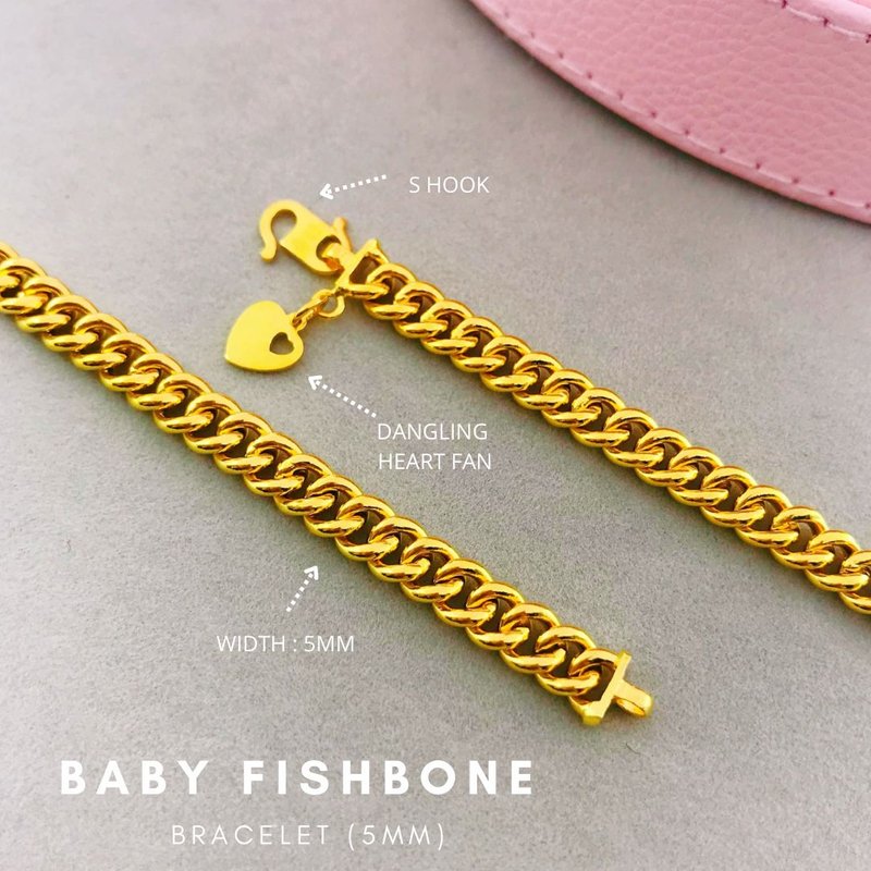 916 Gold 5mm Baby Fishbone Bracelet (S140)