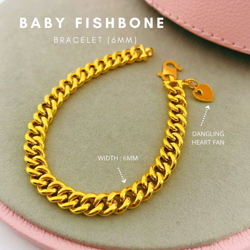 916 Gold 6mm Baby Fishbone Bracelet (S170)
