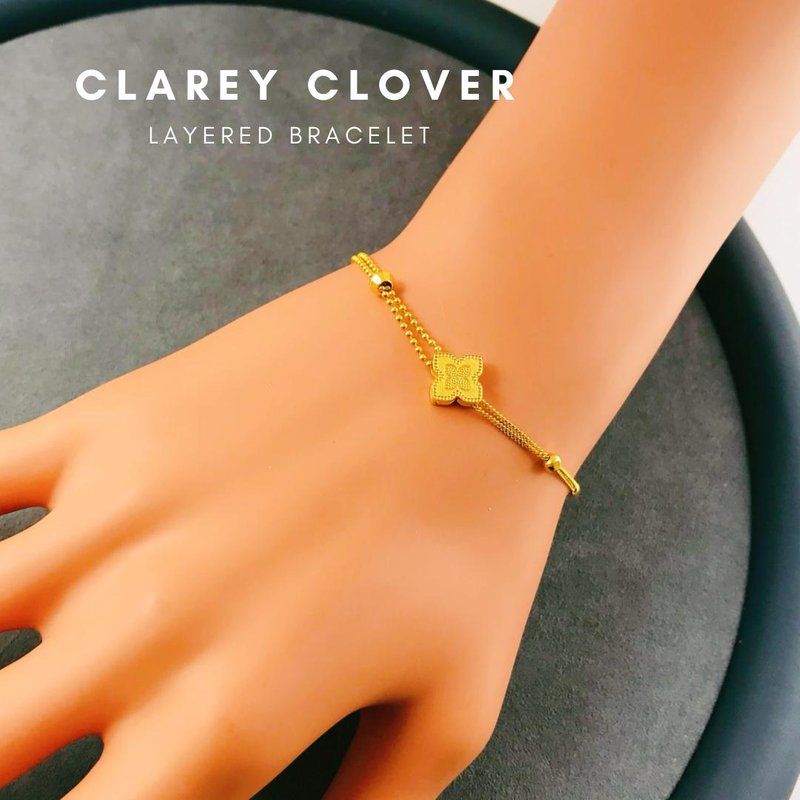 916 Gold Clarey Clover Layered Bracelet