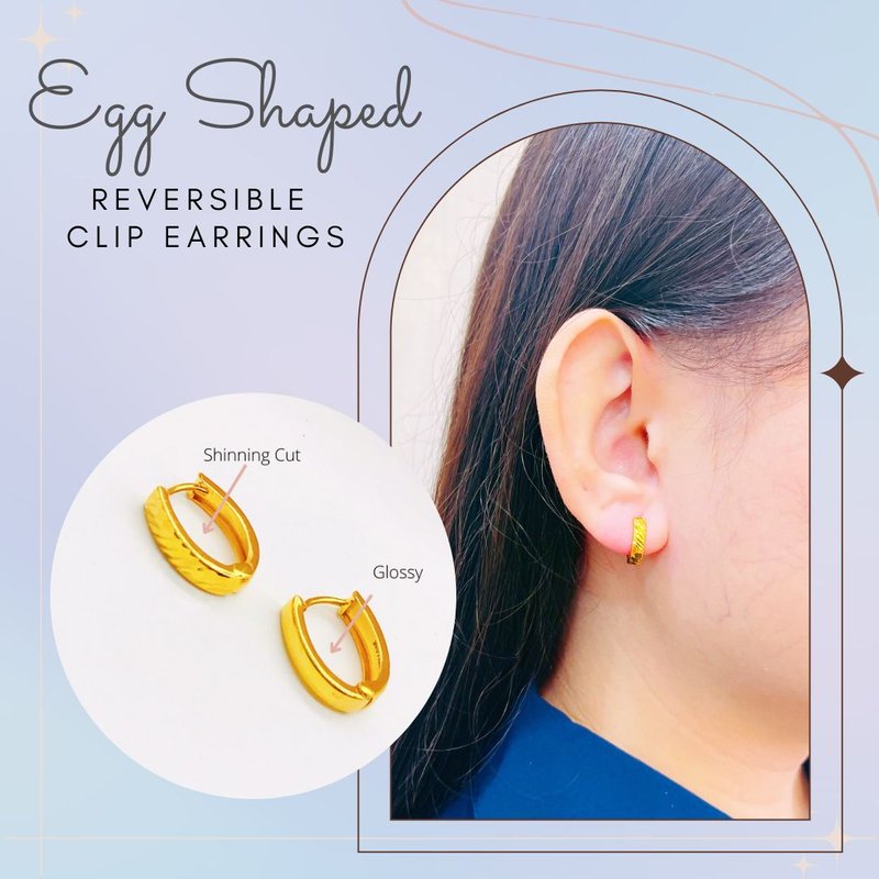 916 Gold Egg Shaped Reversible Clip Earrings