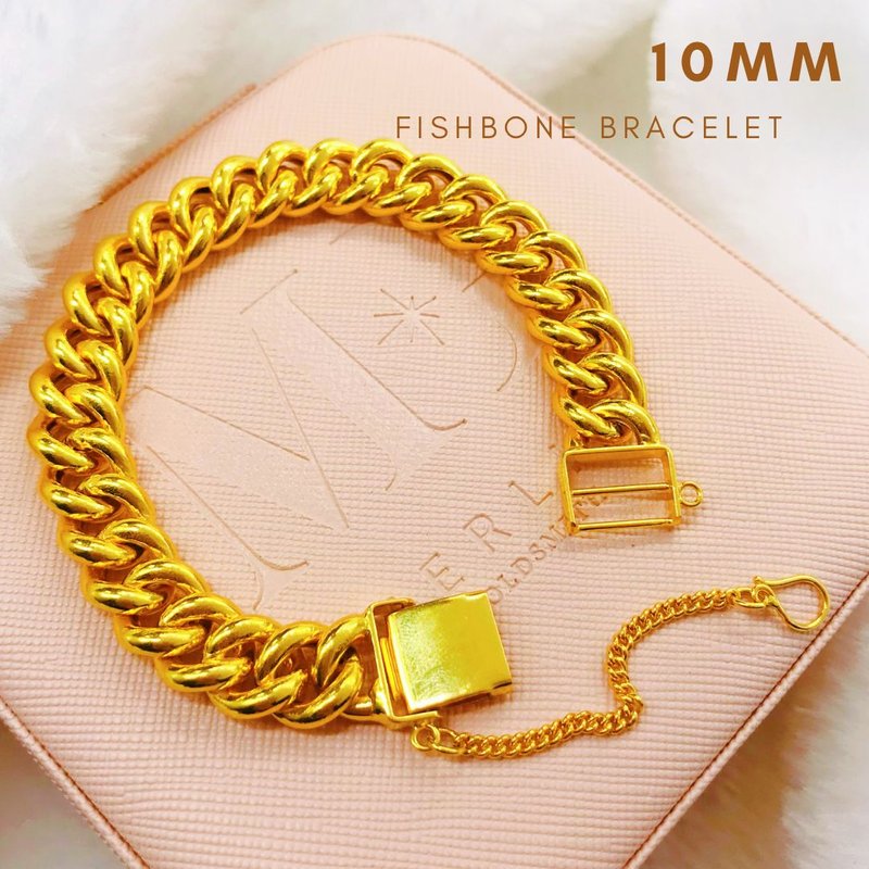 916 Gold 10mm Fishbone Bracelet [S260]