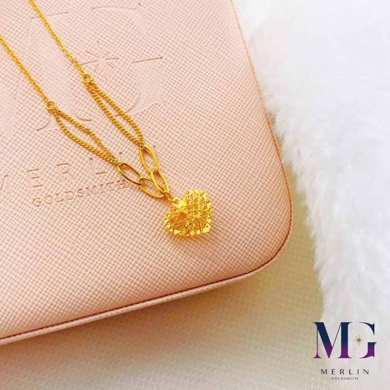 916 Gold Sparkling Wire Mesh Heart Necklace