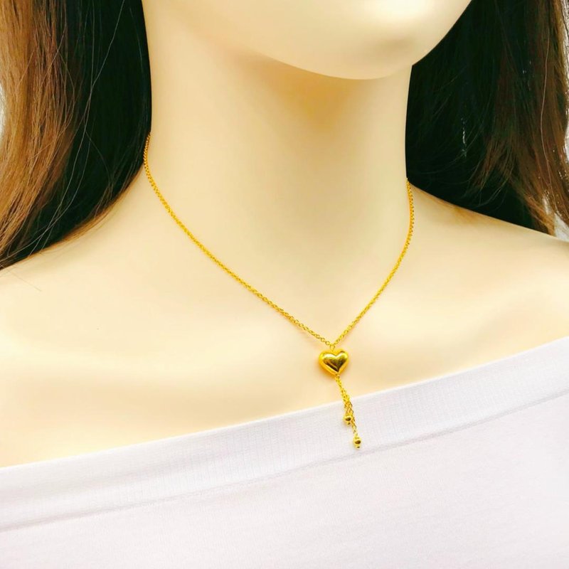 916 Gold Glossy Puffed Heart Necklace