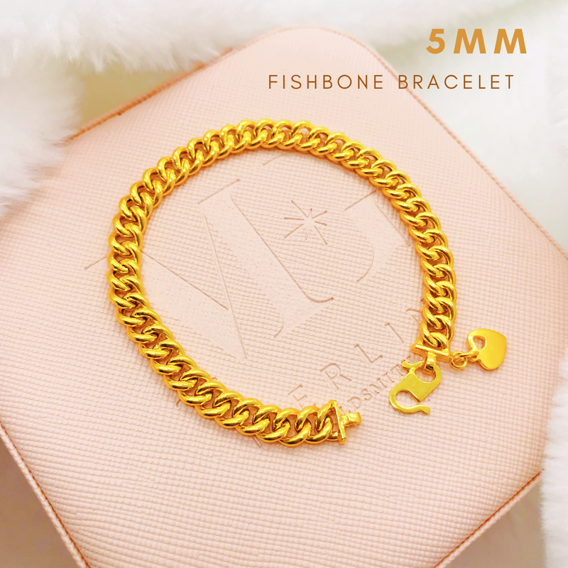 916 Gold 5mm Fishbone Bracelet [S140]