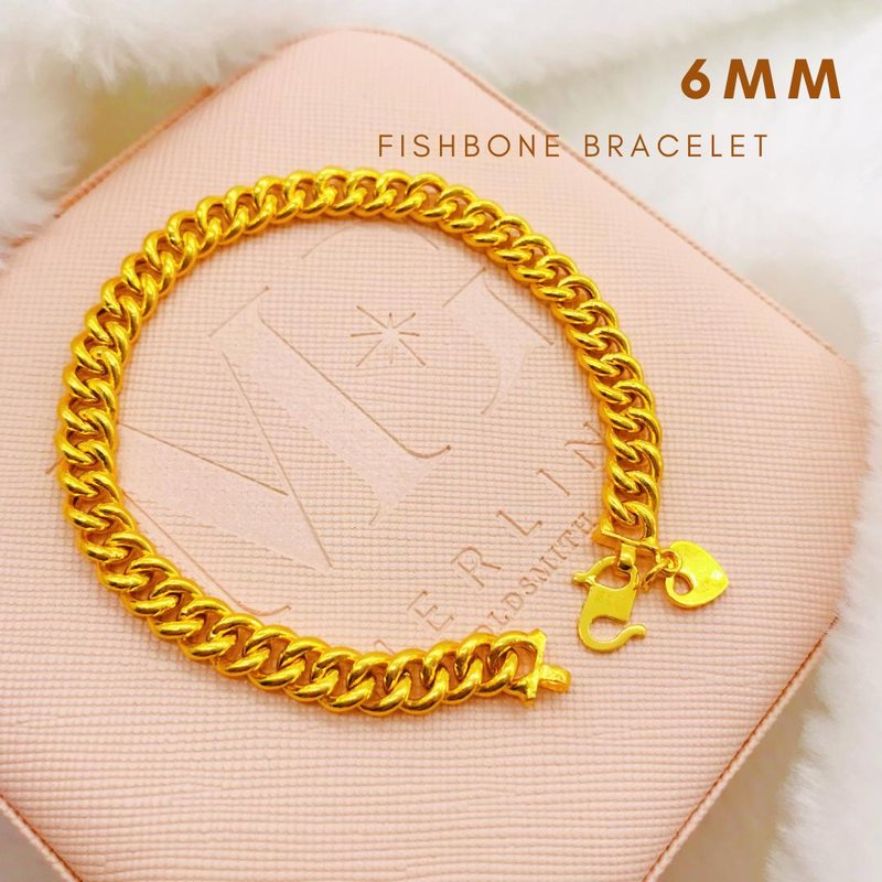 916 Gold 6mm Fishbone Bracelet [S150]
